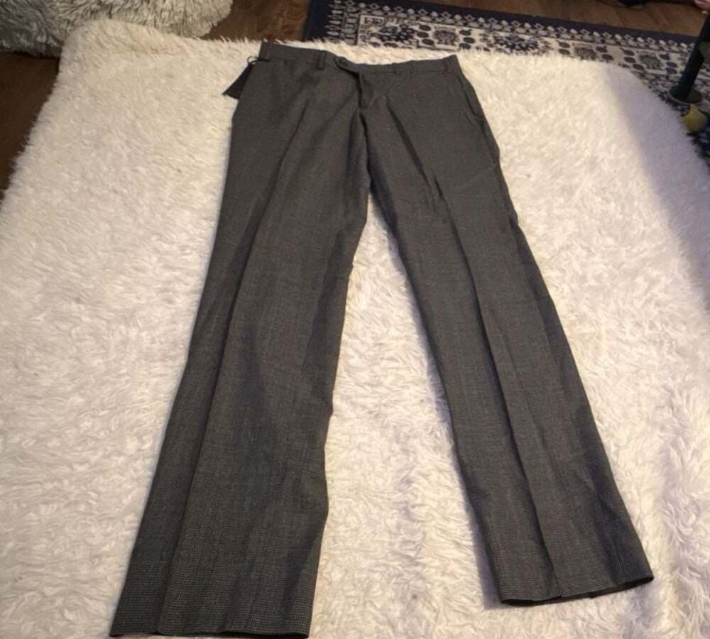 Massimo Dutti Extrafine Wool Finest Italian Fabric Grey Houndstooth Dress Pants